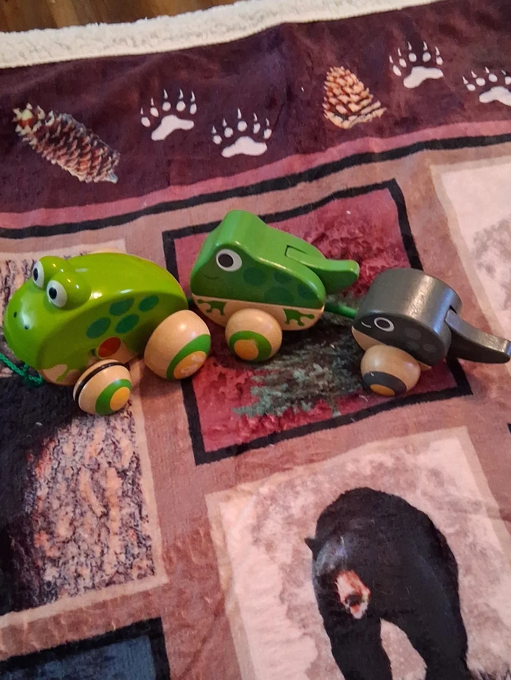 Wooden Pull-Along Frog Train Toy - Green and Gray